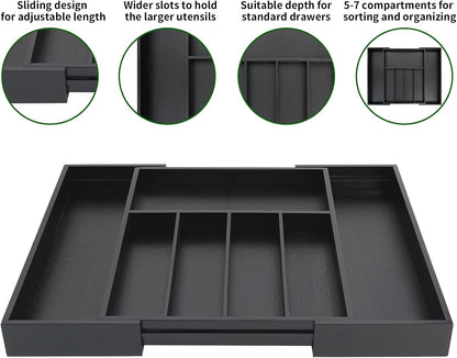 VaeFae Premium Bamboo Drawer Organizer, Expandable Silverware Drawer Organizer, Cutlery Tray with