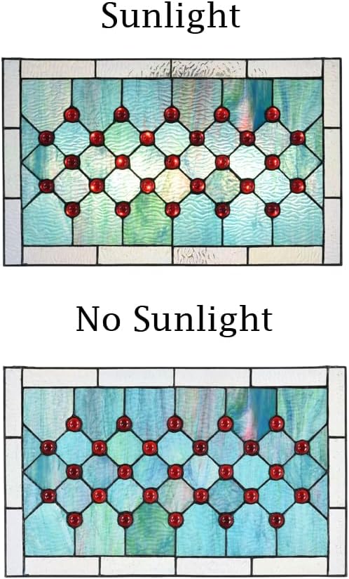 Tiffany Stained Glass 19.25" x 11.75" Window Panel, 100% Genuine Stained Glass and Cabochon