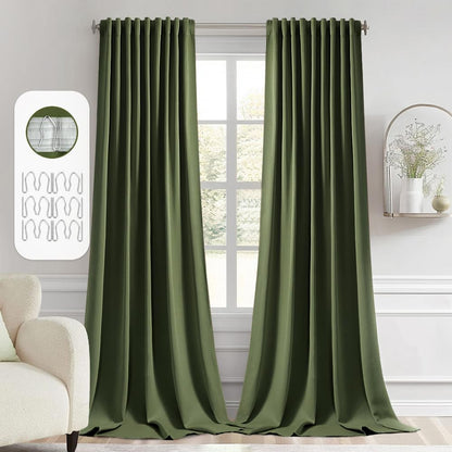 MIULEE Olive Green Back Tab Blackout Curtains 108 Inch Long 2 Panels Set for Bedroom, Rod