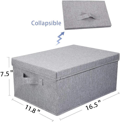 HOONEX Linen Foldable Storage Bins with Lids, 2 Pack, Storage Boxes with Carrying Handles and