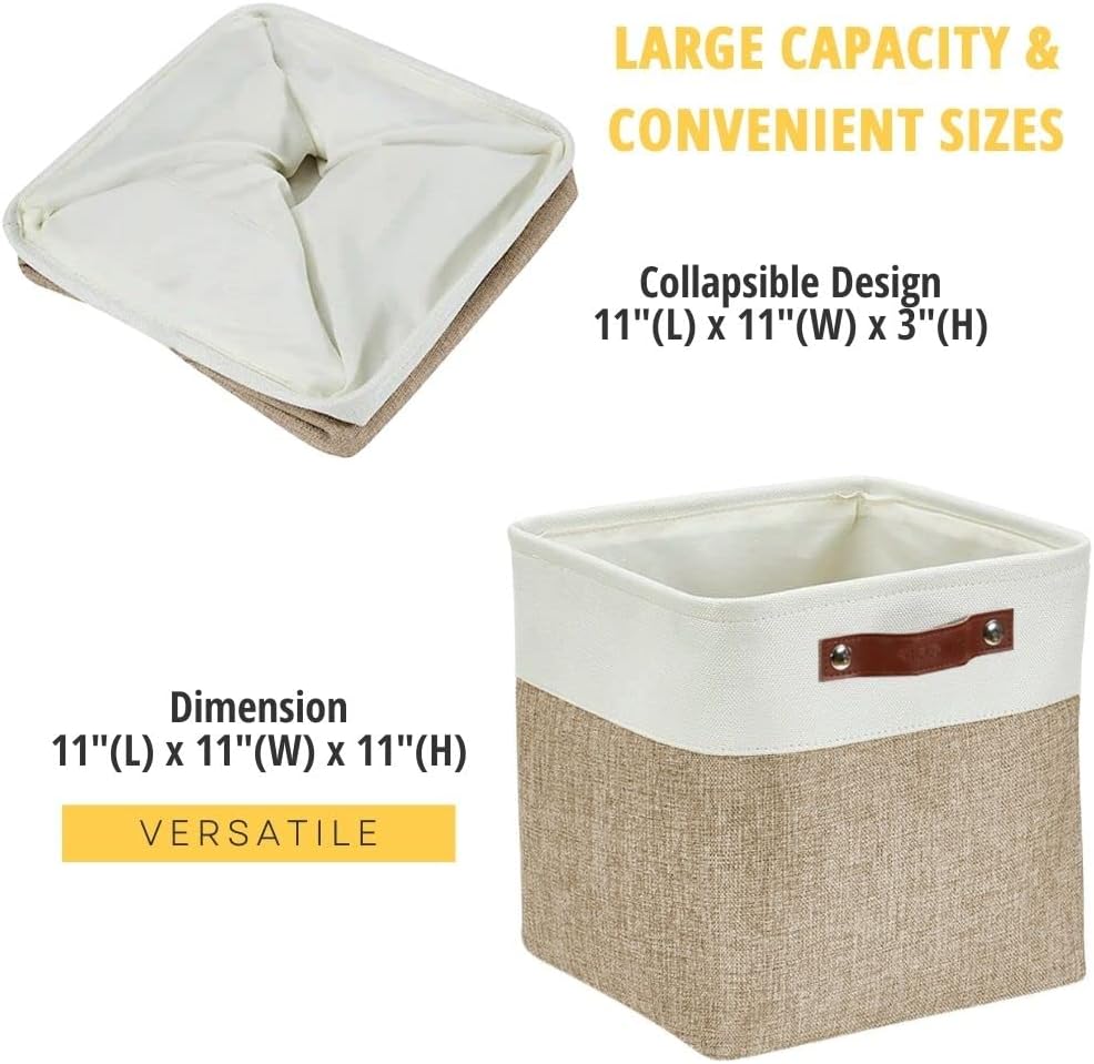 DECOMOMO Storage Cubes, 11x11 Cube Storage Bins, Baskets for Shelves (Beige & White, Cube 11" - 4