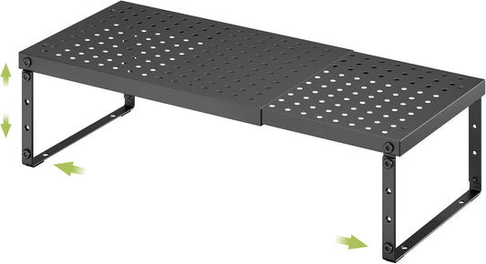Expandable Cabinet Organizer Shelf With Adjustable Height, Stackable Kitchen Countertop Organizer