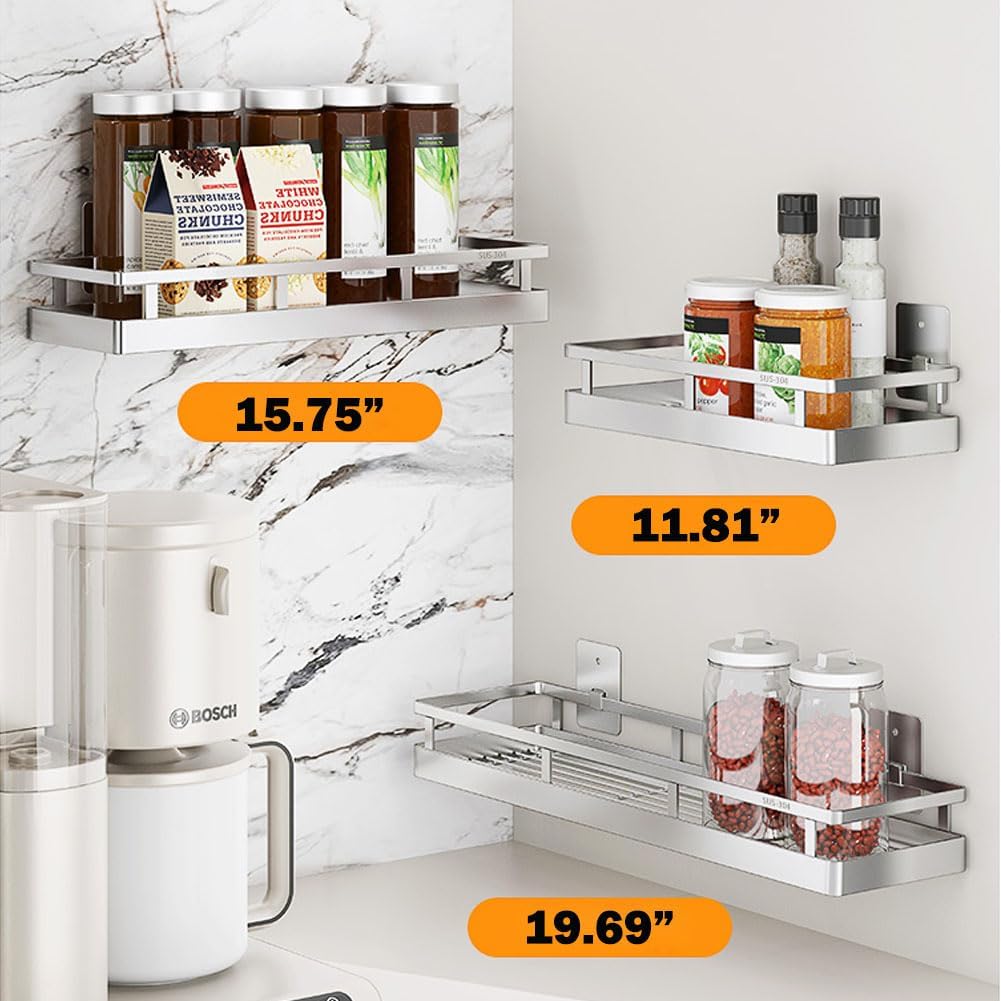 19.69Inch Spice Rack Organizer, SUS304 Stainless Steel Wall Mount Spice Rack Storage Basket