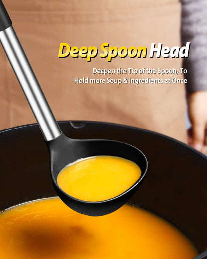 Silicone Pasta Fork and Ladle Spoon Set, Large Non Stick Kitchen Utensils for