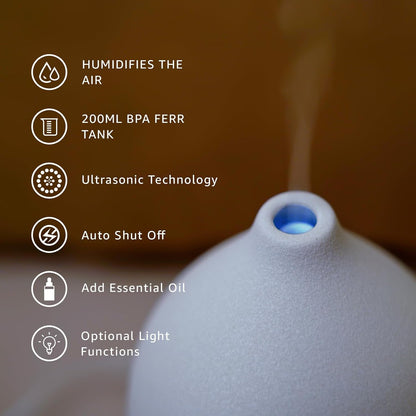 200ML Ceramic Essential Oil Diffuser - Ultrasonic Aromatherapy & Humidifier with 7-Color LED