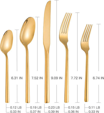 Gold Silverware Set Flatware Set Stainless Steel Cutlery Set 40 Pieces Hexagon Handle Home Kitchen