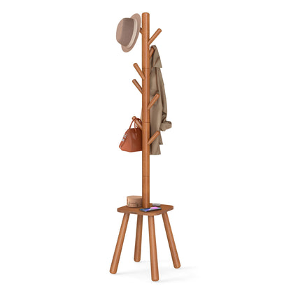 VASAGLE Coat Rack, Free Standing Coat Stand, Hall Coat Tree with 8 Hooks and Storage Shelf, 69.2