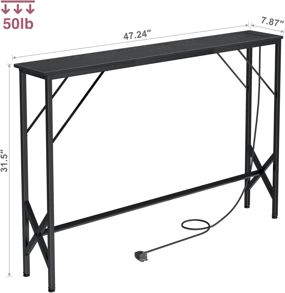 47.2'' Console Table, Skinny Entryway Table with Fast-Charging Station, Narrow Long Sofa Table