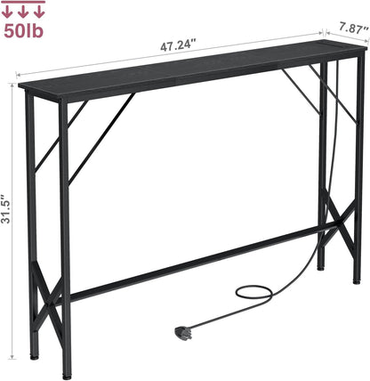 47.2'' Console Table, Skinny Entryway Table with Fast-Charging Station, Narrow Long Sofa Table