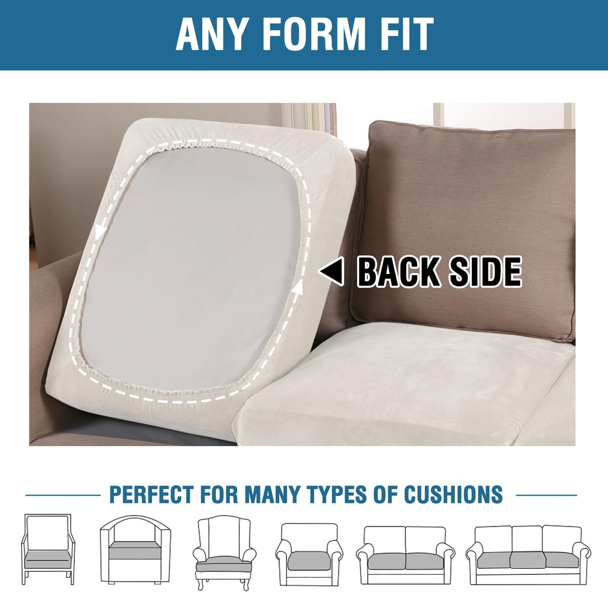 H.VERSAILTEX Velvet Stretch Couch Cushion Cover Plush Cushion Slipcover for Chair Loveseat Sofa