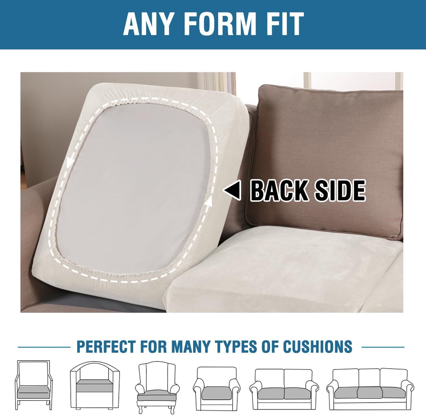 H.VERSAILTEX Velvet Stretch Couch Cushion Cover Plush Cushion Slipcover for Chair Cushion Furniture