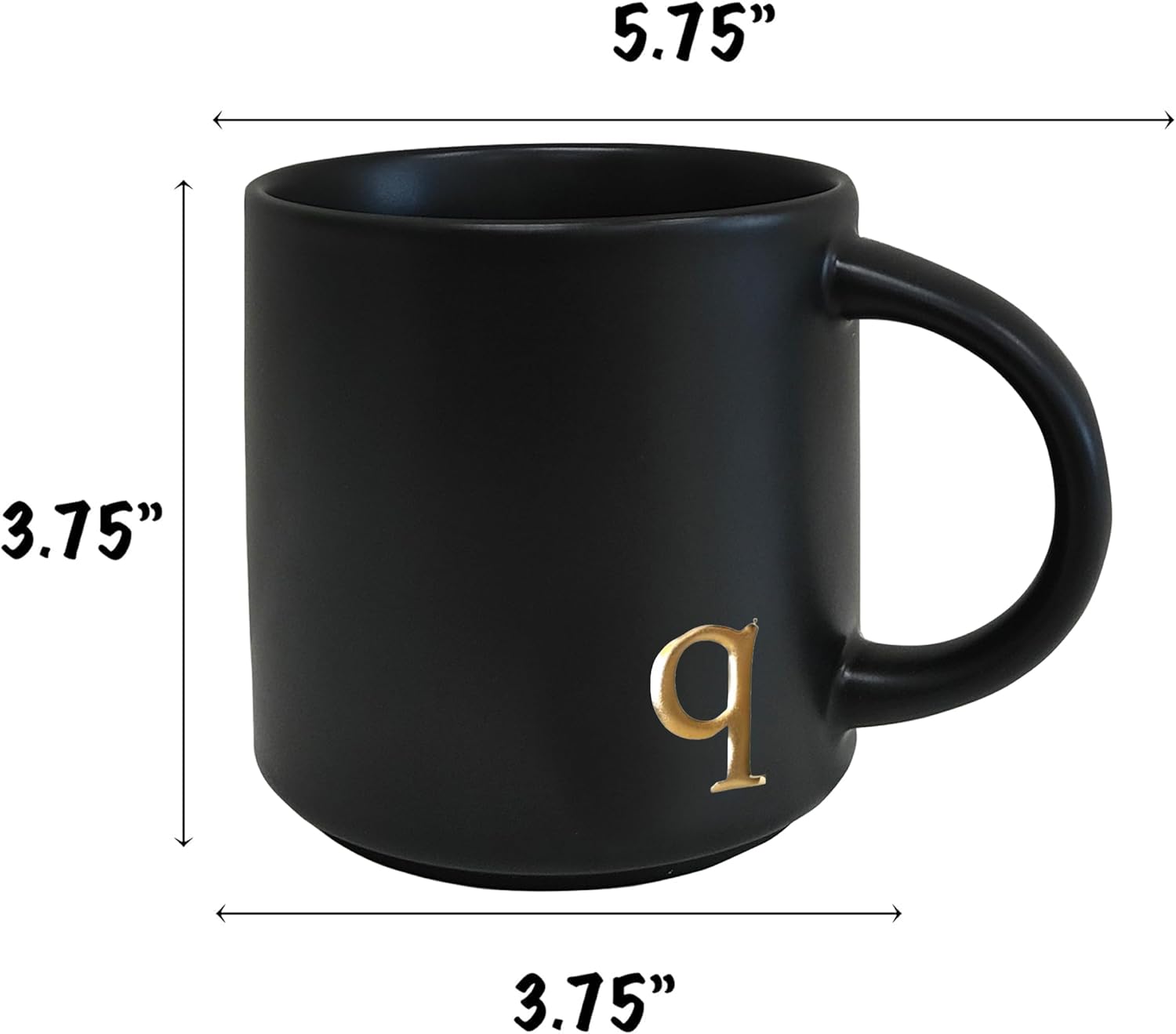 COLLECTIVE HOME - Black Monogram Ceramic Mugs, 15 oz Golden Initial Coffee Cups, Elegant Alphabet