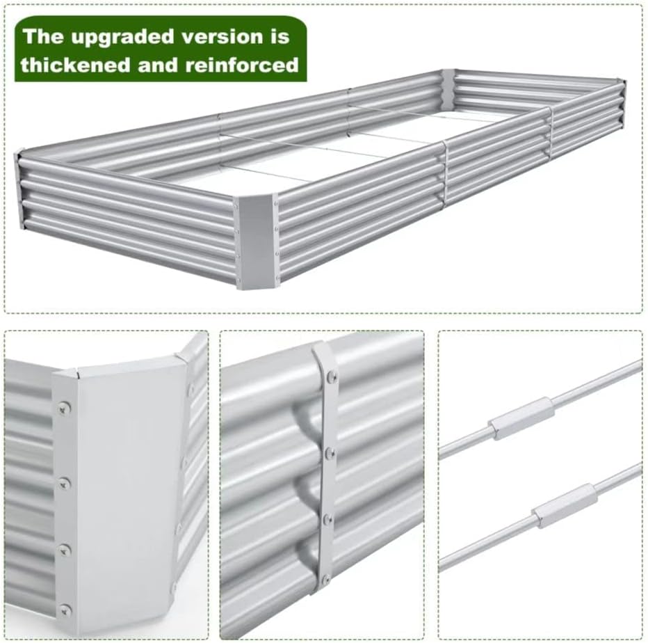 Land Guard 12×4×1ft Galvanized Raised Garden Bed Kit for Vegetables, Galvanized Super Large Metal