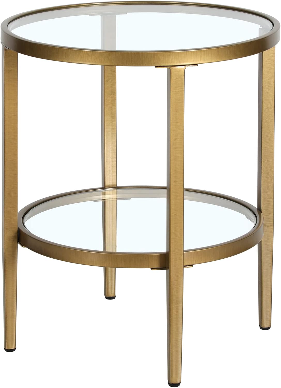 Henn&Hart 20" Wide Round Side Table with Glass Shelf in Antique Brass, Table for Living Room