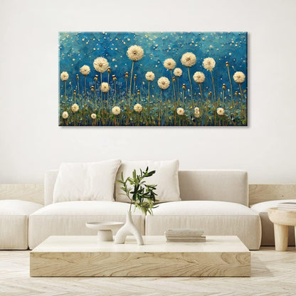 LASMOND Teal Dandelion Wall Art for Living Room Abstract Blowball Canvas Painting Prints Large