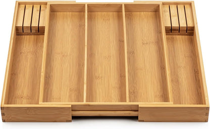 Purawood Kitchen Drawer Organizer with Knife Blocks - Utensil Drawer Organizer for Kitchen, Cutlery