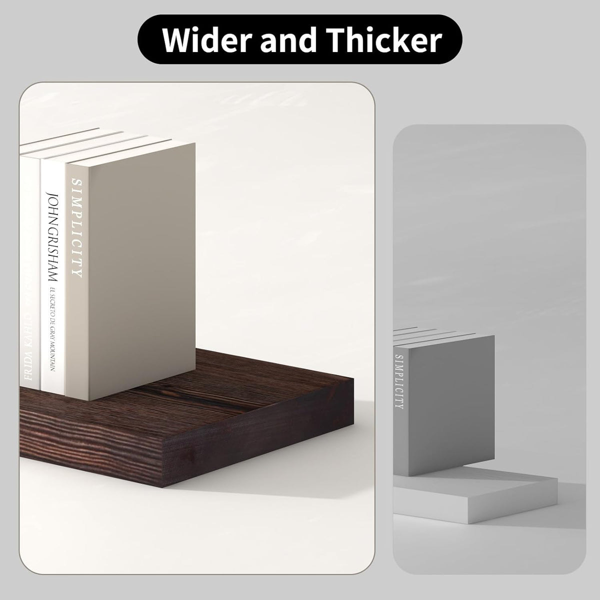 SAUMONIERES Floating Shelves 8 Inch Deep Solid Wood Wide Wall Shelf Set of 2 Wall Mounted for