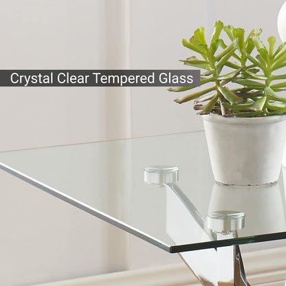 Modern Style Square Side Table with Tempered Glass Top and Metal Tubular Legs, Silver 20”Dx20”Wx22”H