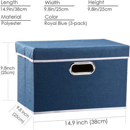 PRANDOM Collapsible Storage Bin with Lid [3-Pack] Fabric Foldable Storage Box Organizer Container