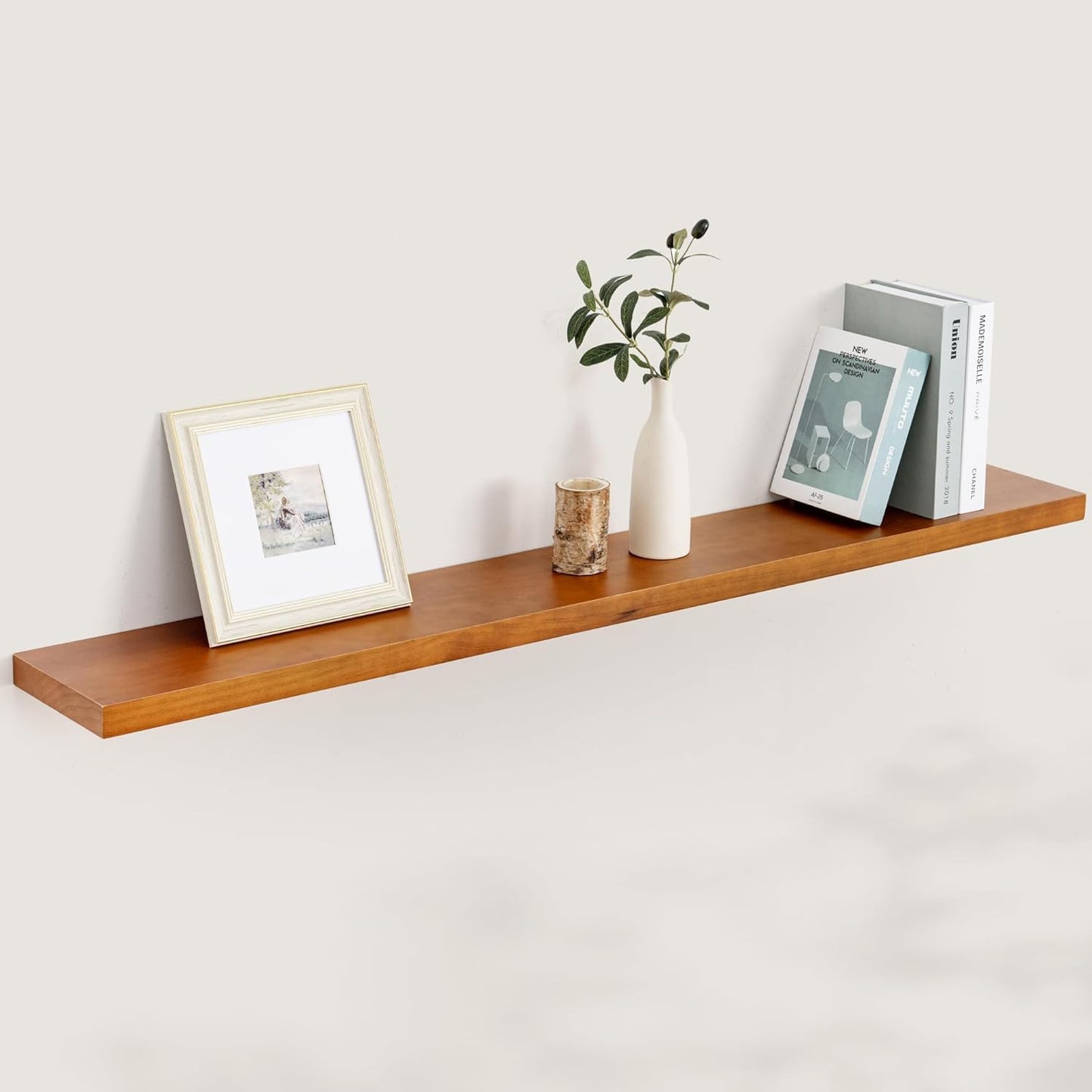 Fun Memories 55 Inches Floating Shelves - 8 Inch Deep Rustic Solid Pine Wood Wall Shelves for