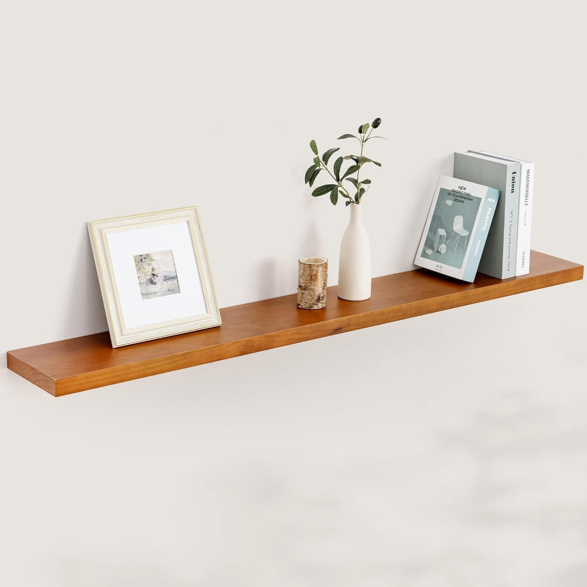 Fun Memories 55 Inches Floating Shelves - 8 Inch Deep Rustic Solid Pine Wood Wall Shelves for