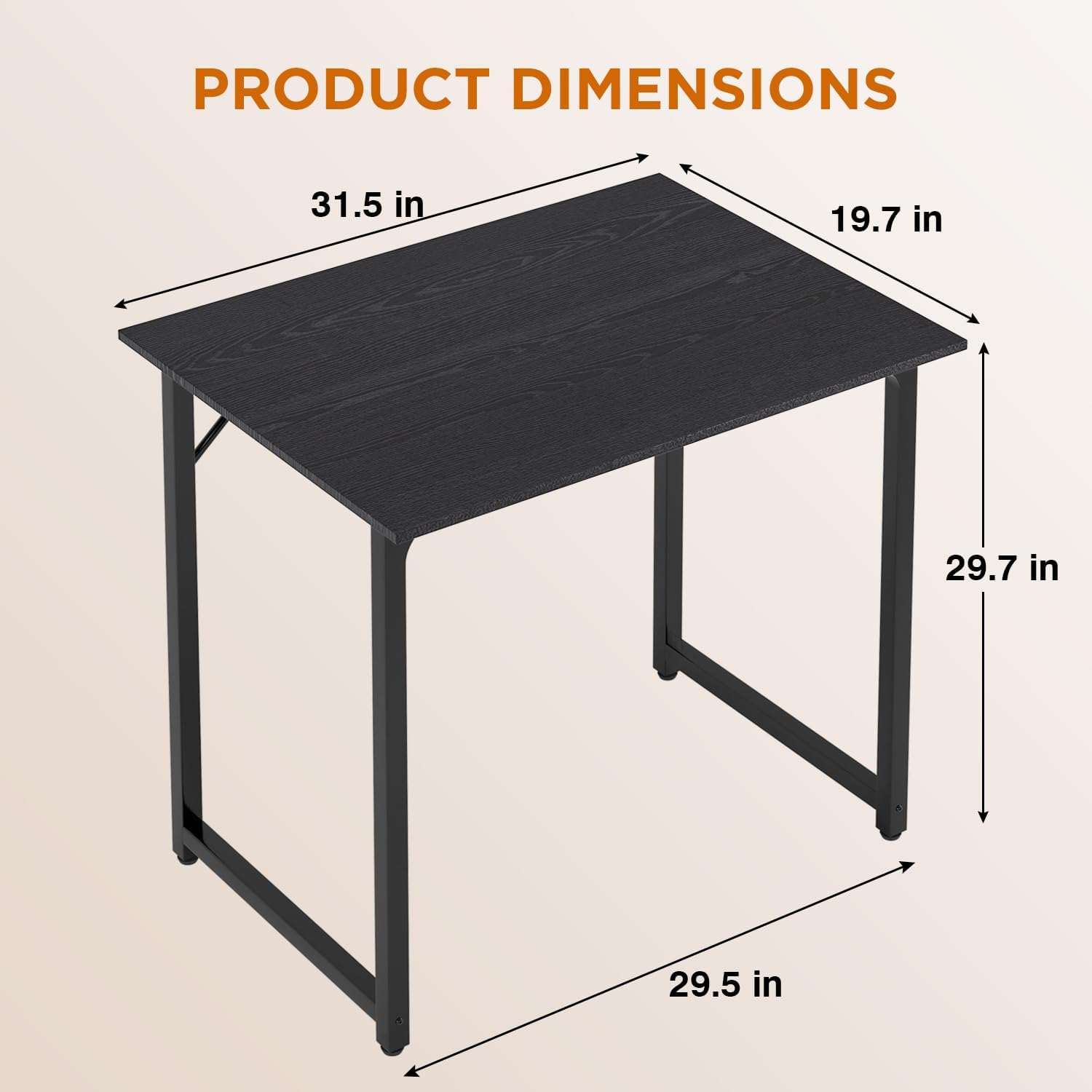 PayLessHere | 32 Inch Computer Desk | Black | Office Desk with Metal Frame, Adjustable Feet |