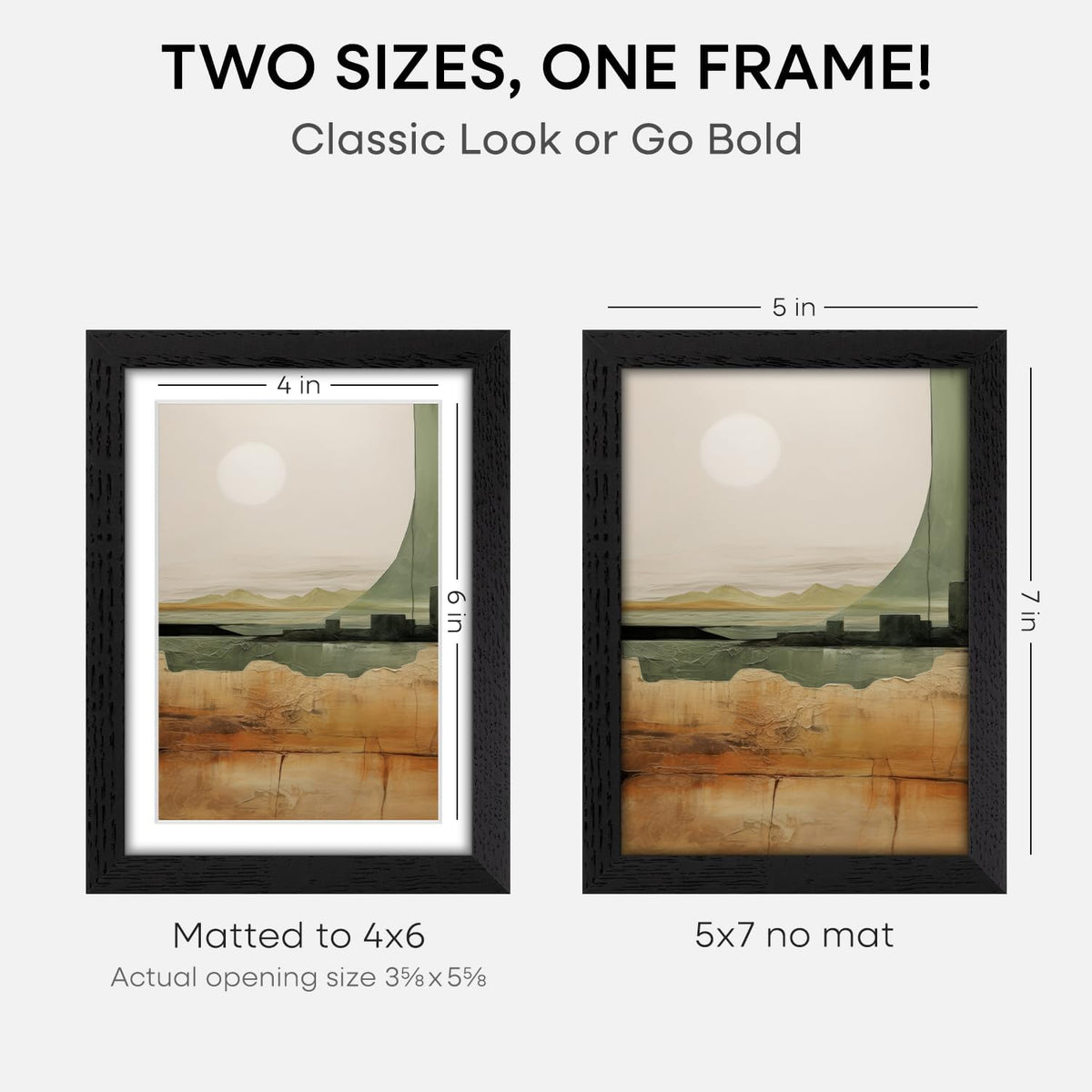 Homeforia 5x7 Picture Frame Black Wood, High End Oak 5by7 Black Wooden Frames with Mat 4x6 Print, 5