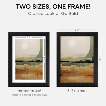 Homeforia 5x7 Picture Frame Black Wood, High End Oak 5by7 Black Wooden Frames with Mat 4x6 Print, 5