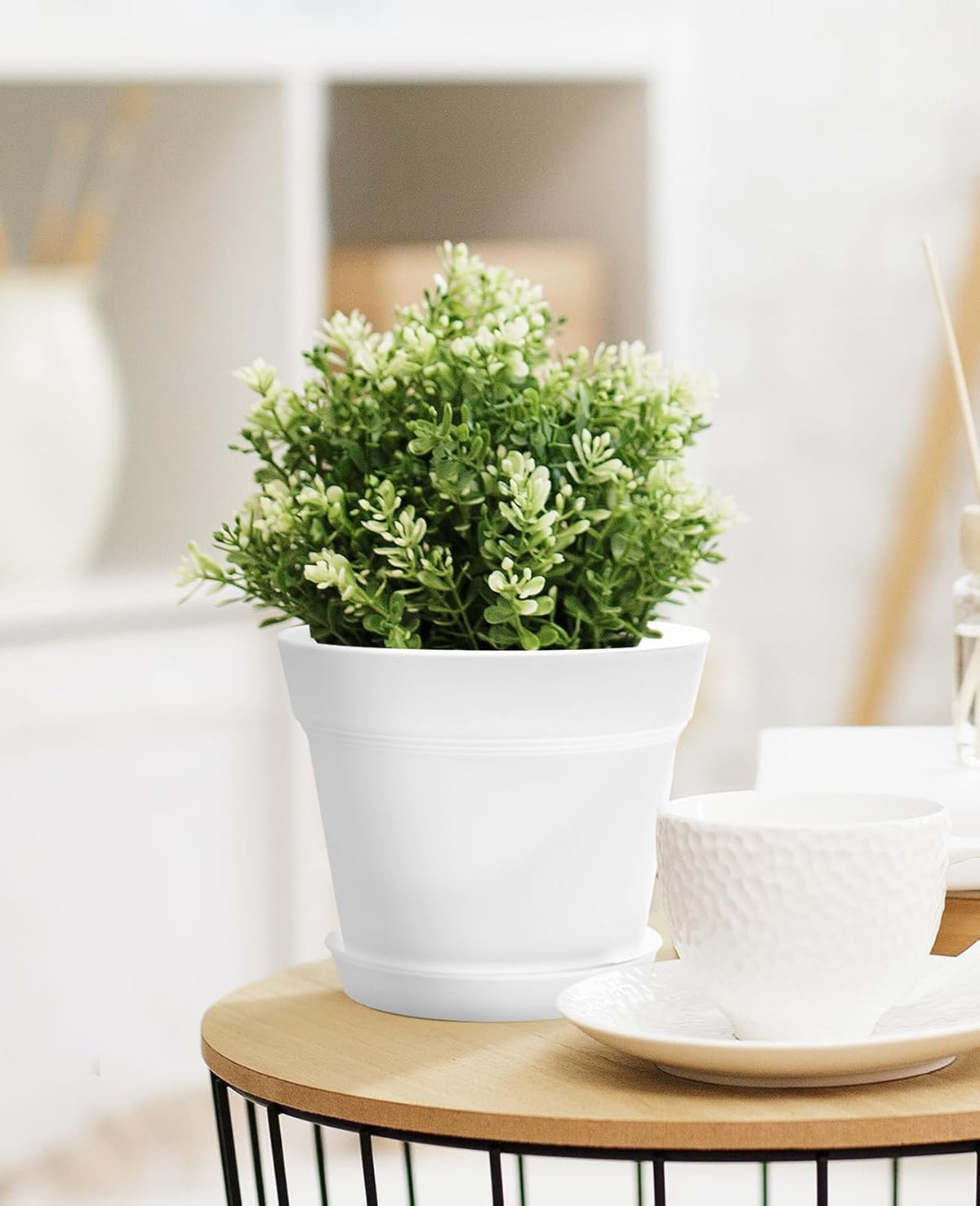 homenote Pots for Plants, 8 Pcs 7.5 Inch Plastic Planters with Multiple Drainage Holes and Tray