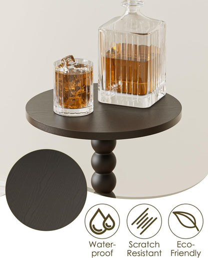 Masupu Round Side Table, Small End Table for Small Spaces, Pedestal Drink Table with Solid Wood Leg
