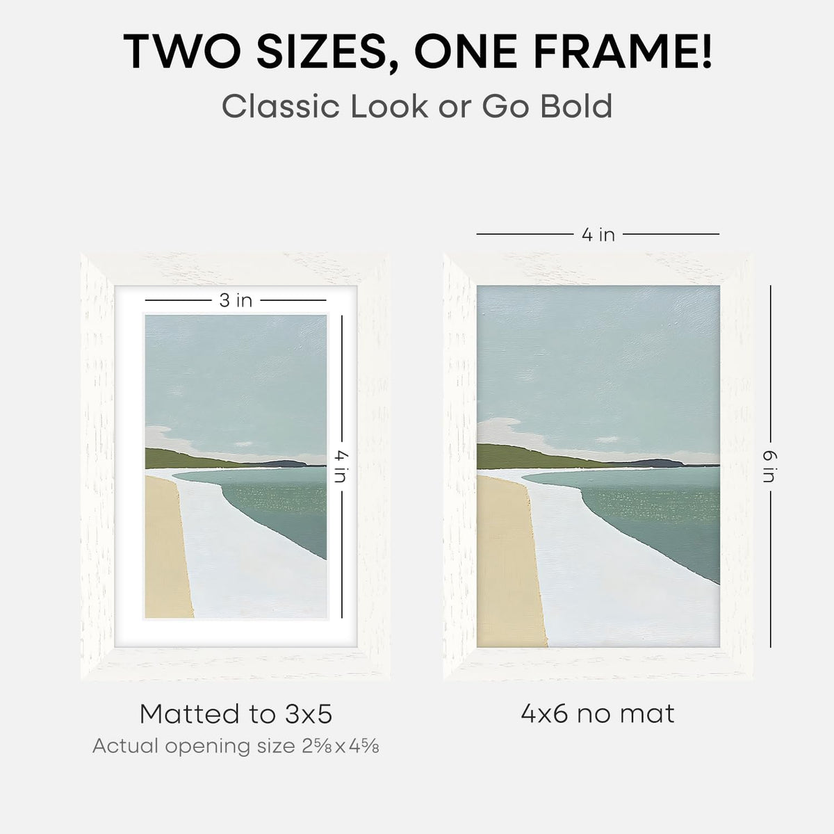 Homeforia White Picture Frames 4x6, High End Oak 4x6 Wooden Frame with Mat 3x5 Art, 4 x 6 White