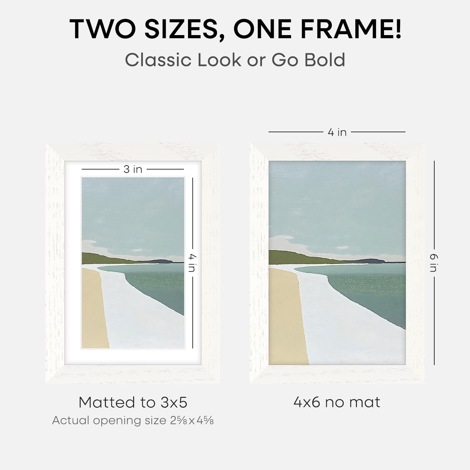 Homeforia White Picture Frames 4x6, High End Oak 4x6 Wooden Frame with Mat 3x5 Art, 4 x 6 White