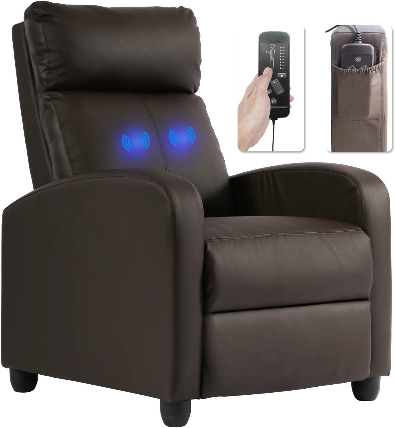 BestMassage | Recliner Chair | with 2 Point Massage Function | Pu Brown | with Lumbar Support