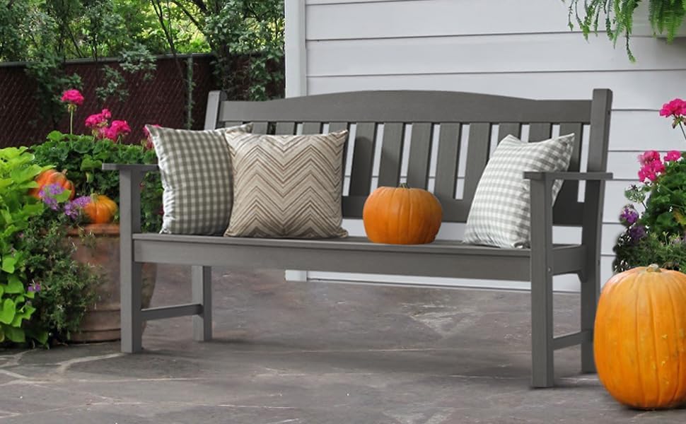 Psilvam 3-Person Outdoor Memorial Bench, All-Weather Poly Lumber Garden Bench, Rot-Resistant