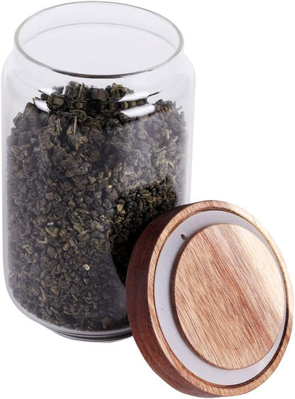 Glass Tea Canister, 25 FL OZ/ 750ml Bulk Food Storage Jar with Airtight Acacia Lid, Glass Food