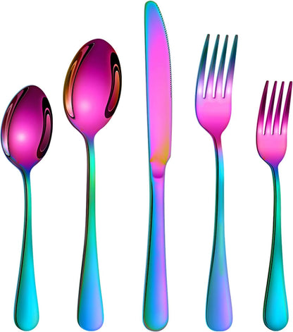 20 Pcs Rainbow Silverware Set for 4, Food Grade Stainless Steel Flatware Set, Eating Utensils Sets