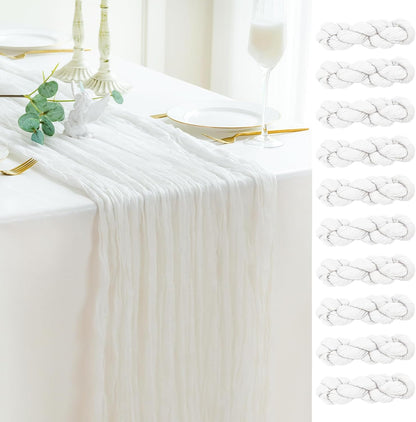 Sioloc Ivory White Cream Cheesecloth Table Runner Fall Autumn Decor for Home 10ft Table Cloth for