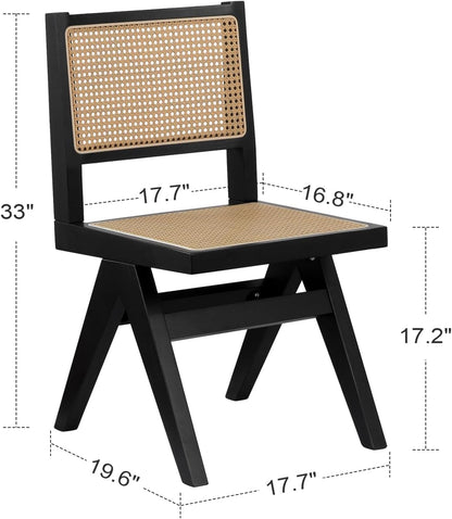 Black Rattan Dining Chairs Set of 2, Modern Kitchen Chairs Armless for Dining Room