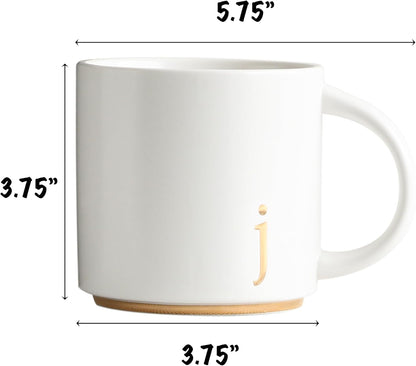 COLLECTIVE HOME - Monogram Ceramic Mugs, 15 oz Golden Initial Coffee Cups, Elegant Alphabet Tea