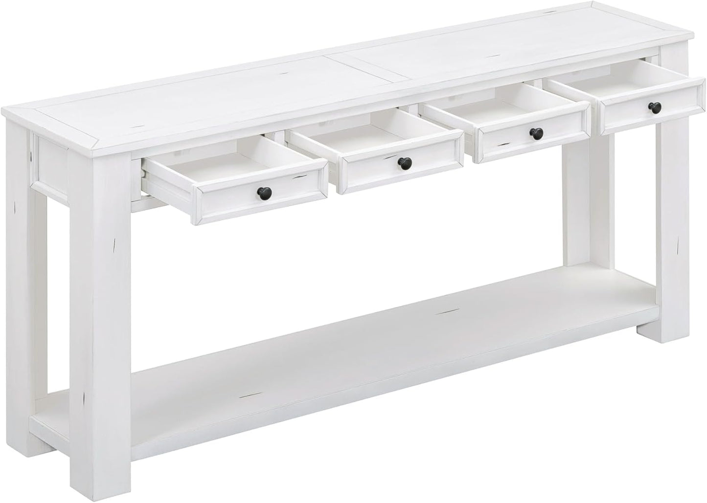 White Console Table,Solid Wood Sofa Table with 4 Drawers Hallway Table for Storage Entry Foyer