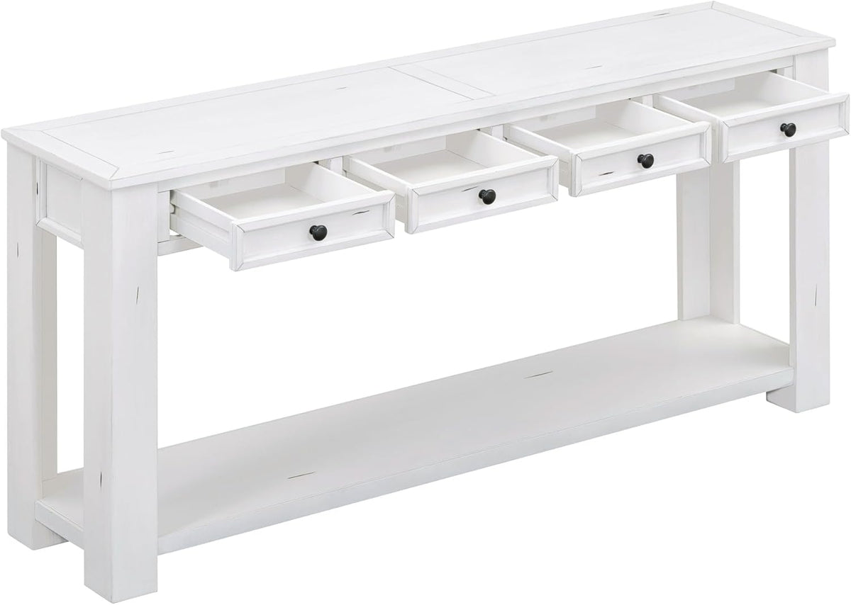 White Console Table,Solid Wood Sofa Table with 4 Drawers Hallway Table for Storage Entry Foyer