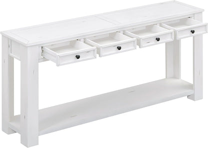 White Console Table,Solid Wood Sofa Table with 4 Drawers Hallway Table for Storage Entry Foyer