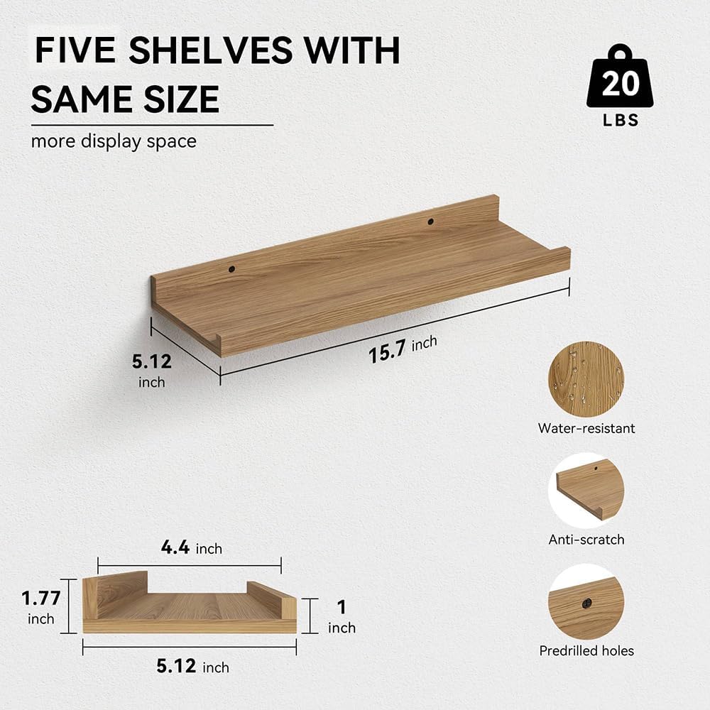 RICHER HOUSE 5 Set Floating Shelves for Wall Decor, Wall Mounted Book Shelf, Nursery Shelves