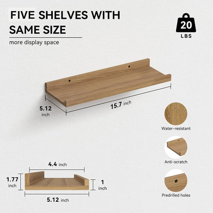 RICHER HOUSE 5 Set Floating Shelves for Wall Decor, Wall Mounted Book Shelf, Nursery Shelves