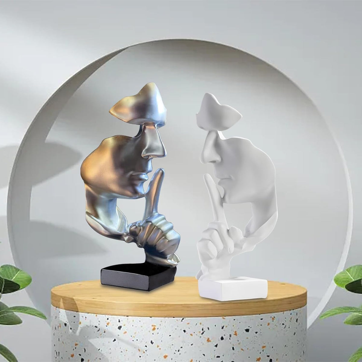 aboxoo Abstract Statues Silence is Gold Decorative Objects,Modern and Simple Resin Figurine,Desk