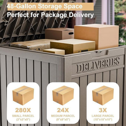 DRATO 48 Gallon Package Delivery Box, Large Lockable Storage Box, Double-Wall Resin Outdoor Package