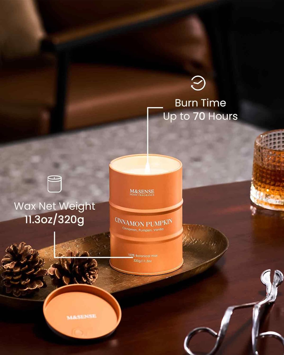 M&SENSE Cinnamon Pumpkin Scented Candles Natural Non Toxic, Aromatherapy Candle for Stress Relief