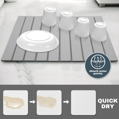 Large Stone Dish Drying Mats for Kitchen Counter, Quick Dry Absorbent Collapsible Dish Drying