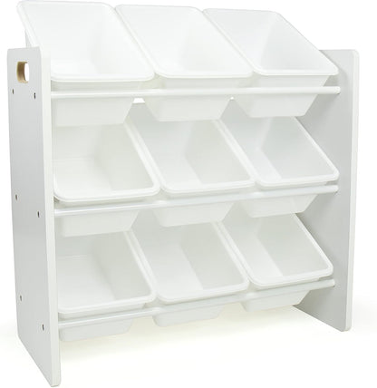 Humble Crew 9-Bin Toy Organizer – Cambridge White Plastic Bins, 3-Tier Storage Solution for Kids'