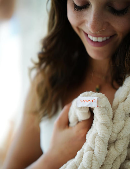 YnM Chunky Throw Blanket, Medium-Weight, Hand Knitted with Chenille Yarn, Skin Friendly, Ventilated